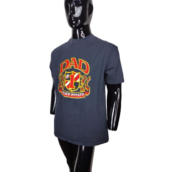 Vintage 80s #1 COUCH POTATO DAD Black Red Single Stitch Graphic Tee L/XL USA - Picture 3 of 7